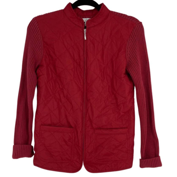 croft & barrow Jackets & Blazers - CROFT & BARROW RED ZIP CLOSE QUILTED & RIBBED LIGHTWEIGHT JACKET PETITE SMALL